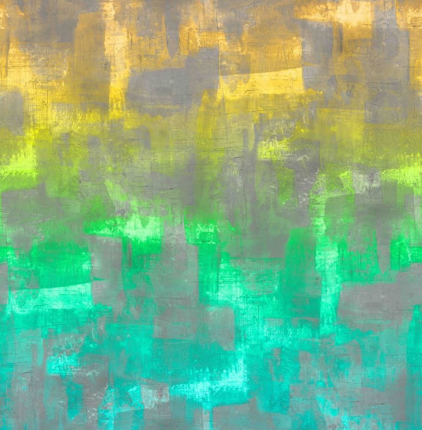Fotomurale con motivo astratto a campi di colore giallo, verde e grigio 2,7 x 2,65 m