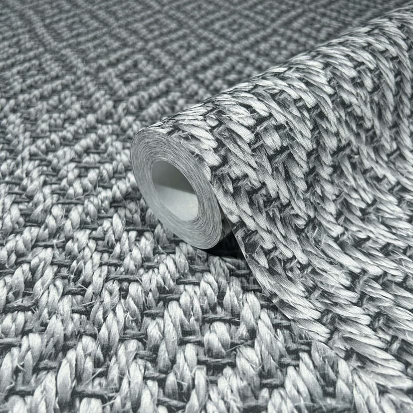 carta da parati in tessuto non tessuto con motivo a rombi 3D in vimini grigio aspetto tessile