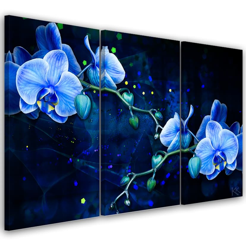 Stampa su tela 3 pezzi Fiore orchidea blu