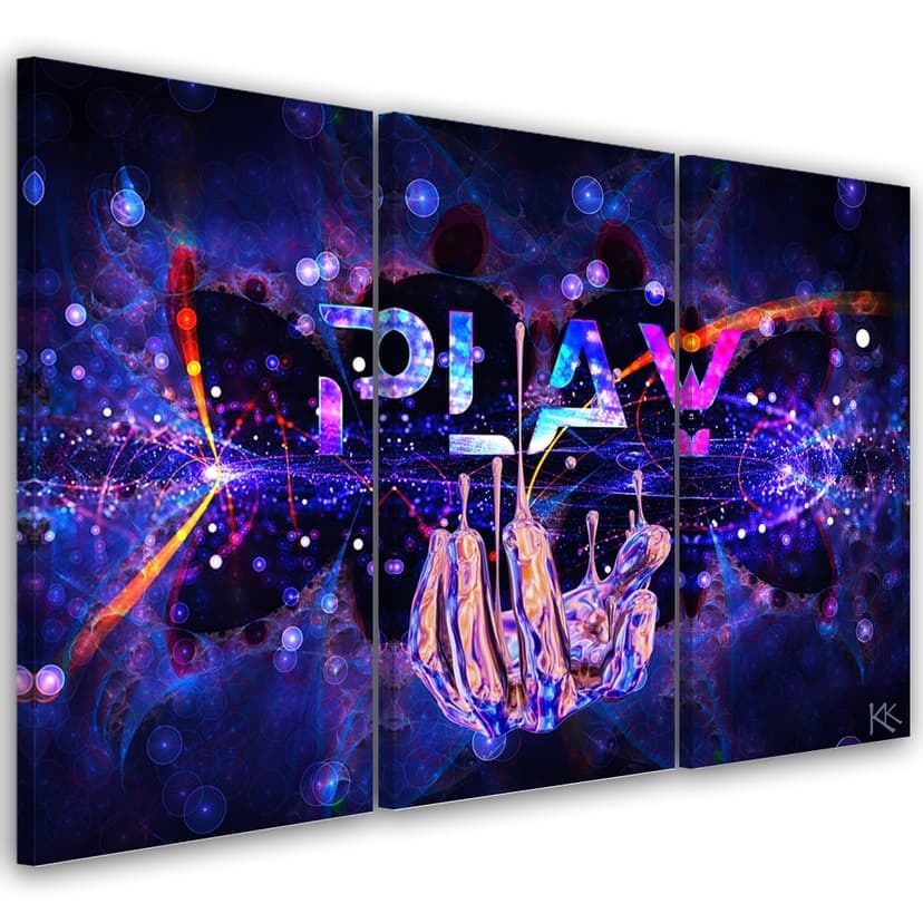 Stampa su tela in 3 pezzi, neon con il gioco dell'iscrizione