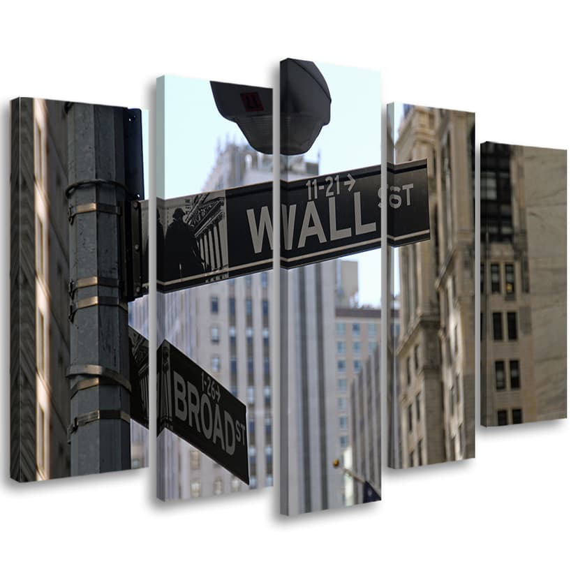 Stampa su tela 5 pezzi, New York Wall Street USA
