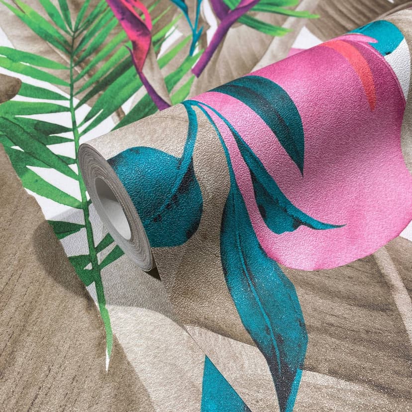 Carta da parati a fiori in pile Spirit of Jungle verde, marrone