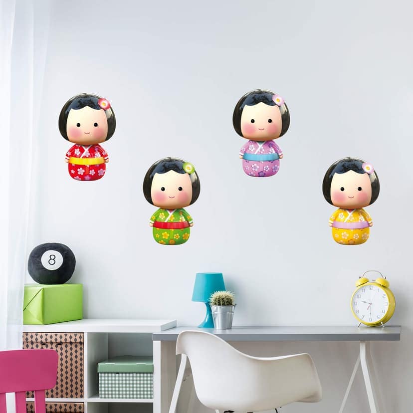 Adesivo murale Michel Agullo - Bambole giapponesi Kokeshi Set 02