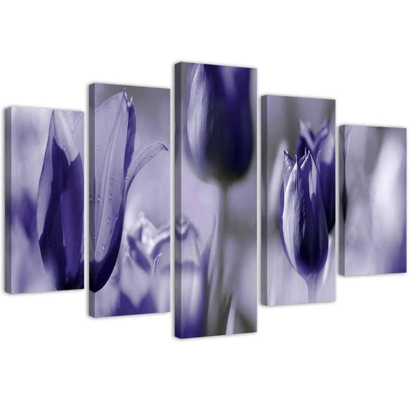 Stampa su tela in 5 parti, Fiore di tulipano viola