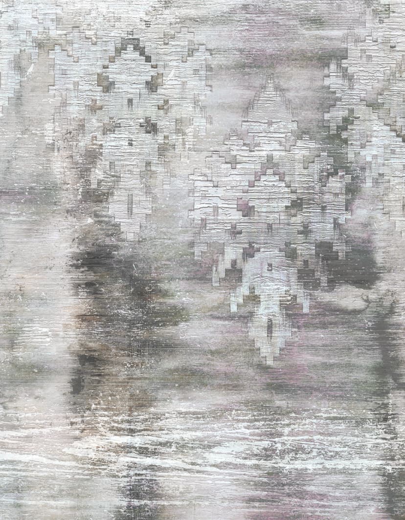 Fotomurale Foresta nuvolosa luminosa in grigio con betulle e struttura astratta 3,4 x 2,65 m