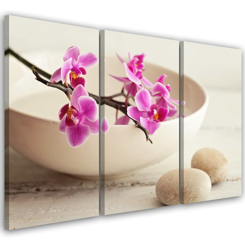 Stampa su tela 3 pezzi, fiori ciotola orchidea beige