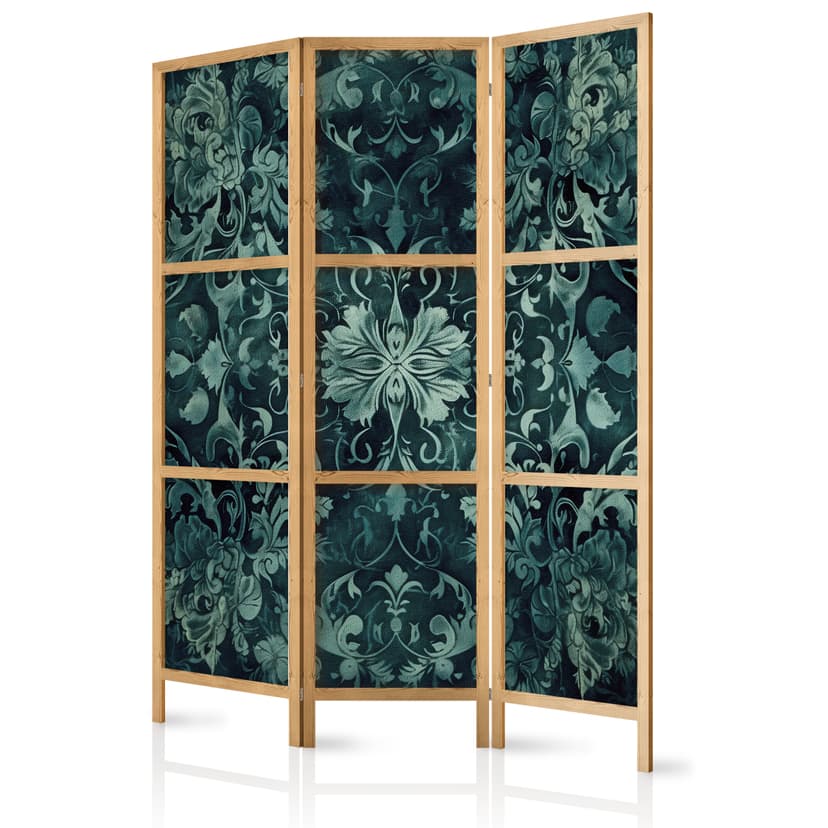 Japanischer Paravent Raumteiler - Oriental Pattern Carpet - Emerald Ornaments, 3-teilig