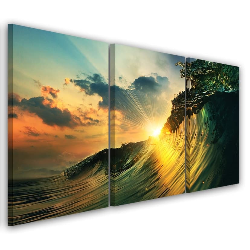 Stampa su tela 3 pezzi, onde cielo tramonto