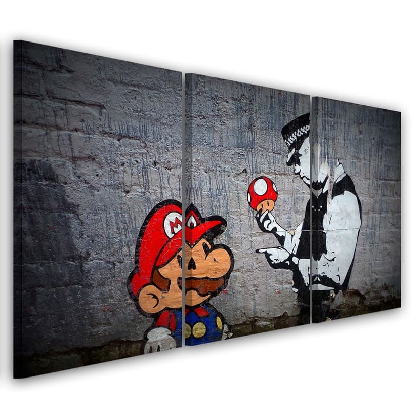 Stampa su tela 3 pezzi, Banksy Mario Graffiti