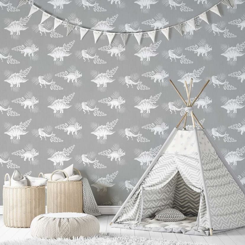 Carta da parati per bambini, carta da parati in tessuto non tessuto con illustrazione Kids Walls grigio, bianco