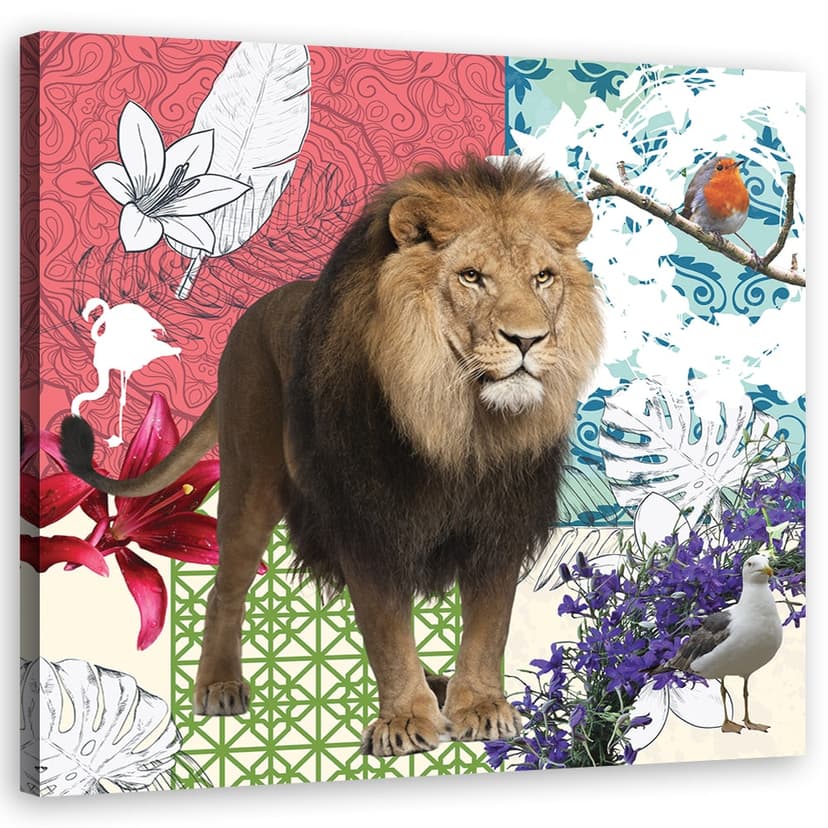 Stampe su tela, Collage di leoni e uccelli