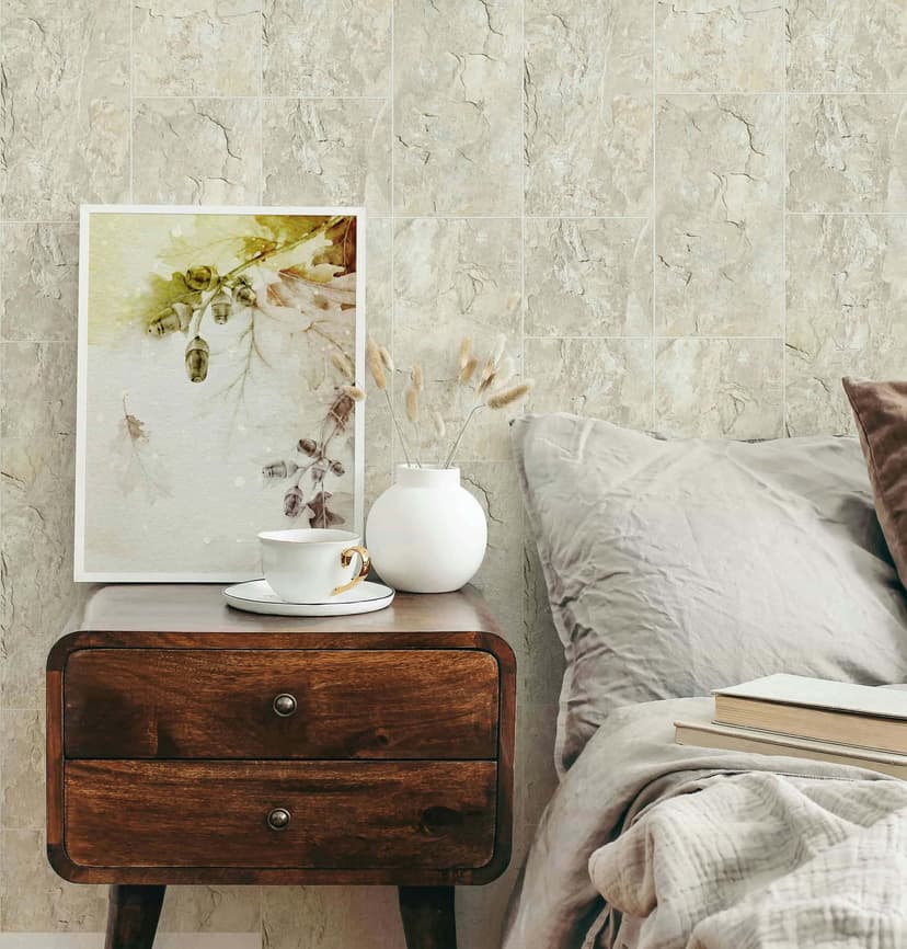 Carta da parati in tessuto non tessuto effetto piastrelle beige shabby chic