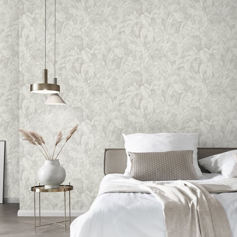 Carta da parati in tessuto non tessuto in look giungla in grigio