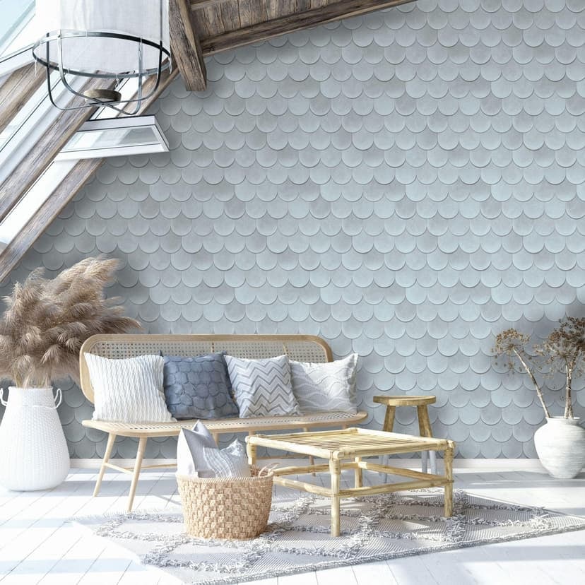 Carta da parati in tessuto non tessuto di colore blu dall'aspetto 3D, squame vintage dall'aspetto geometrico