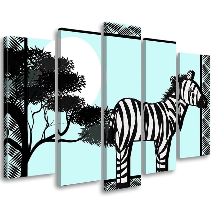 Stampa su tela 5 pezzi, Zebra Safari Blue