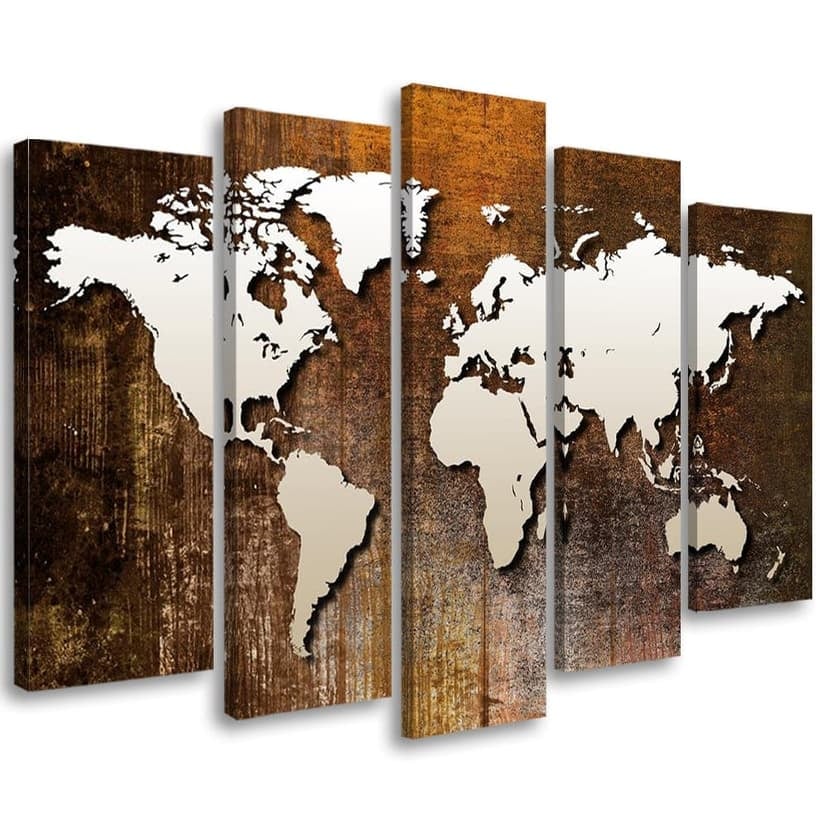 Stampa su tela 5 pezzi mappa del mondo vintage shabby chic