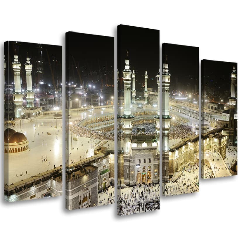 Stampa su tela 5 pezzi, Moschea della Mecca