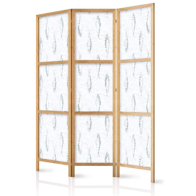 Japanischer Paravent Raumteiler - Delicate Blue Fish, 3-teilig