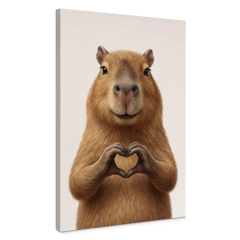 Stampe su tela Capibara con mano a cuore