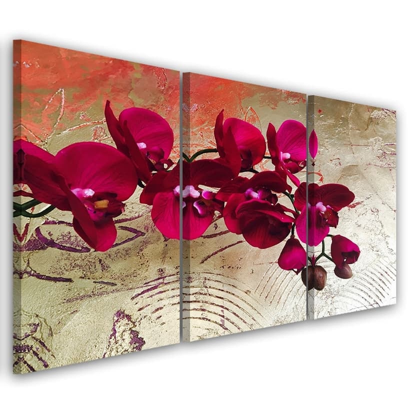 Stampa su tela 3 pezzi, fiori di orchidea rosa