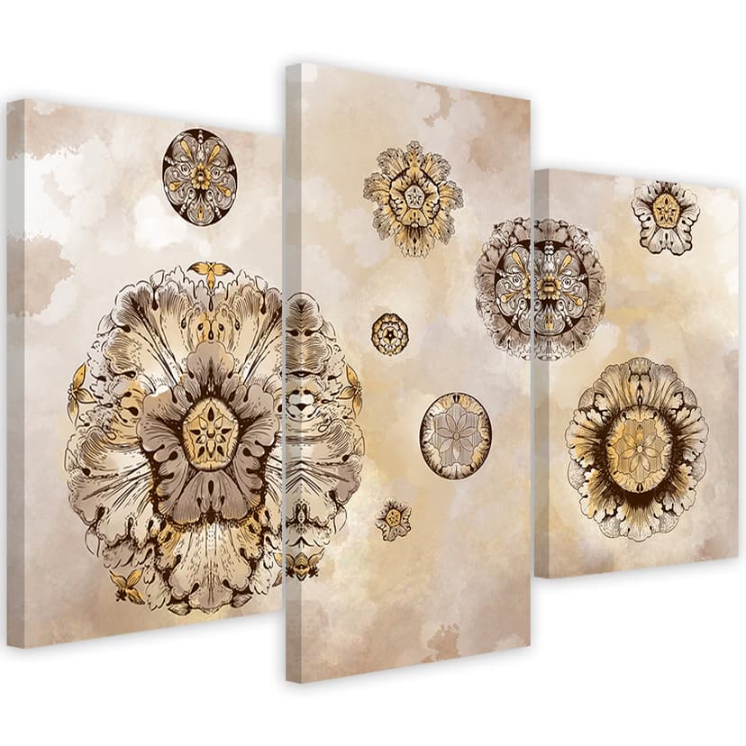 Stampa su tela in 3 pezzi, forme geometriche floreali