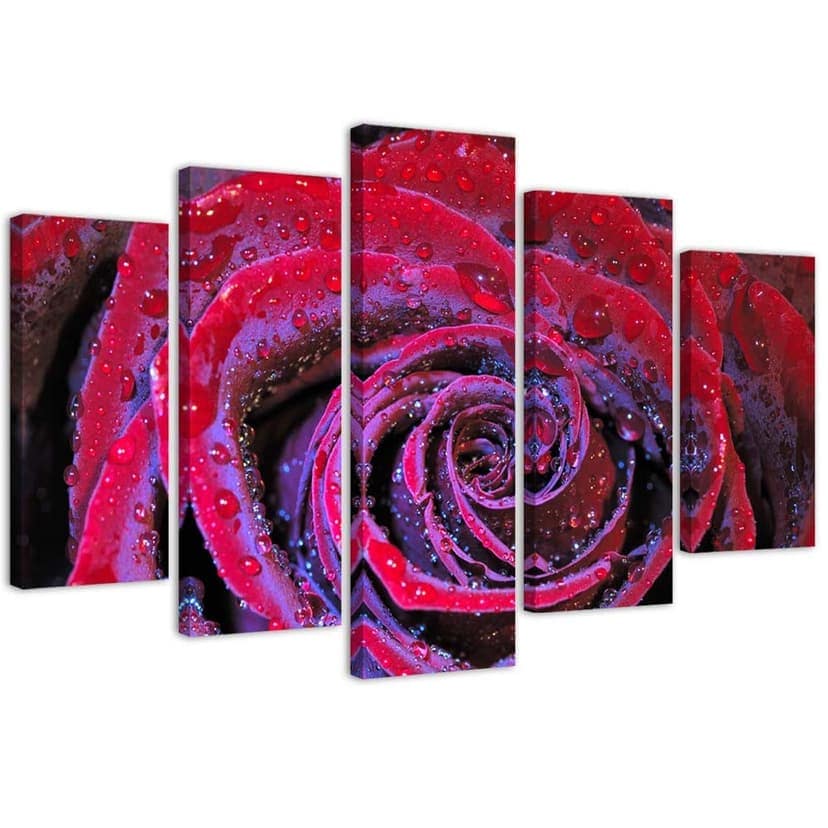 Stampa su tela 5 pezzi, fiore di rosa rosso