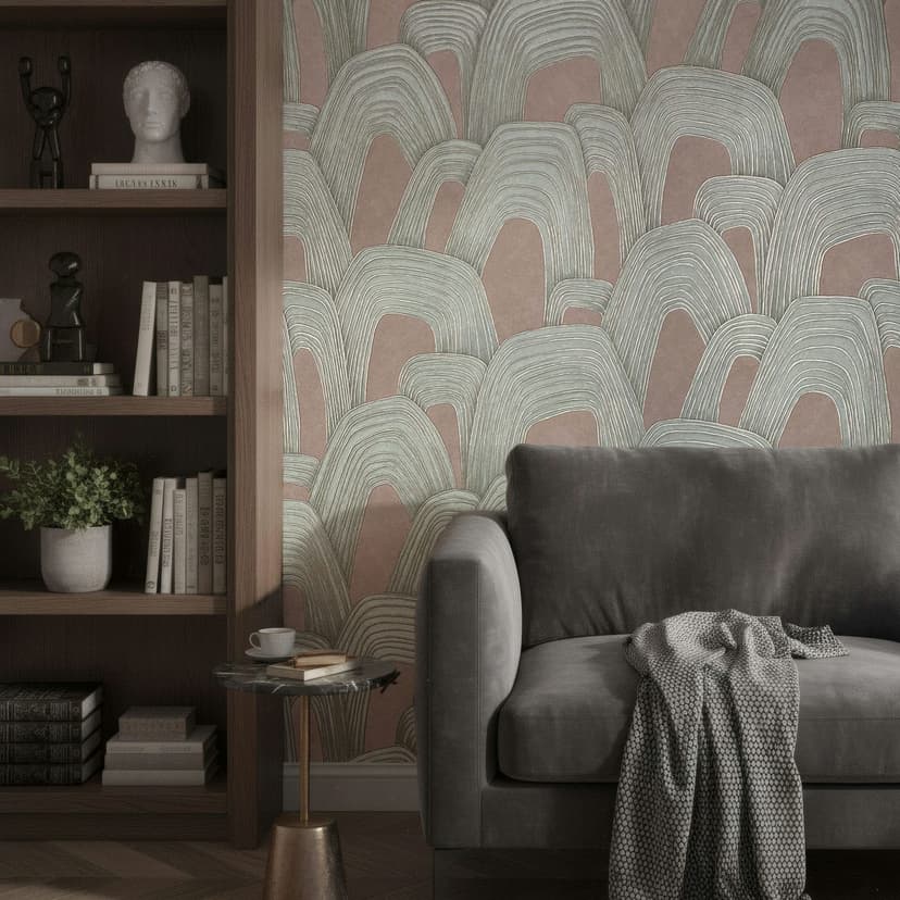 Carta da parati in tessuto non tessuto aspetto 3D, collina grafica geometrica in marrone