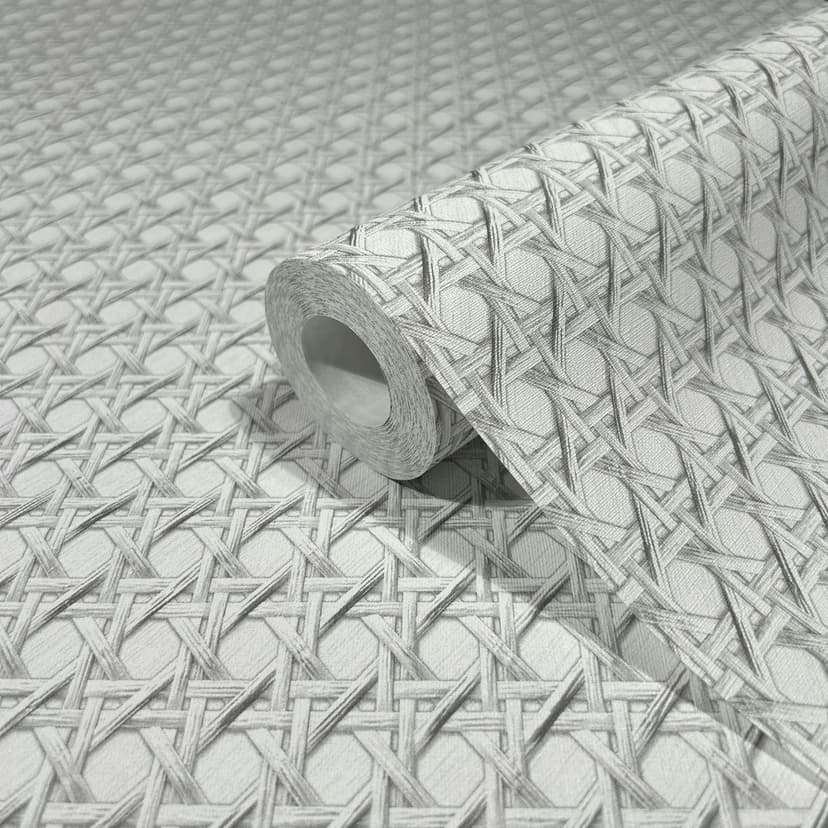 Carta da parati in tessuto non tessuto effetto legno e aspetto tessuto bianco, grigio effetto legno