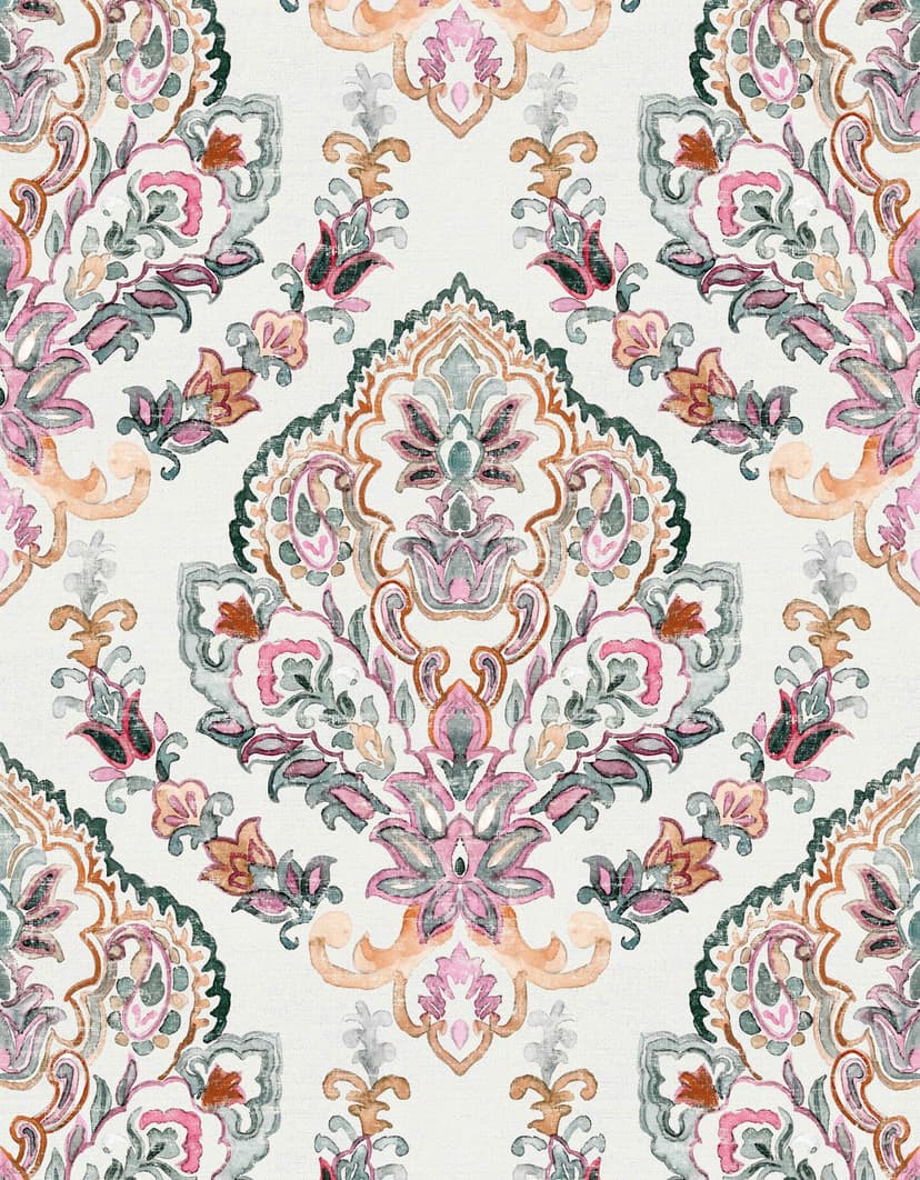 Fotomurale con motivo boho in pastello con medaglione floreale 3,4 x 2,65 m