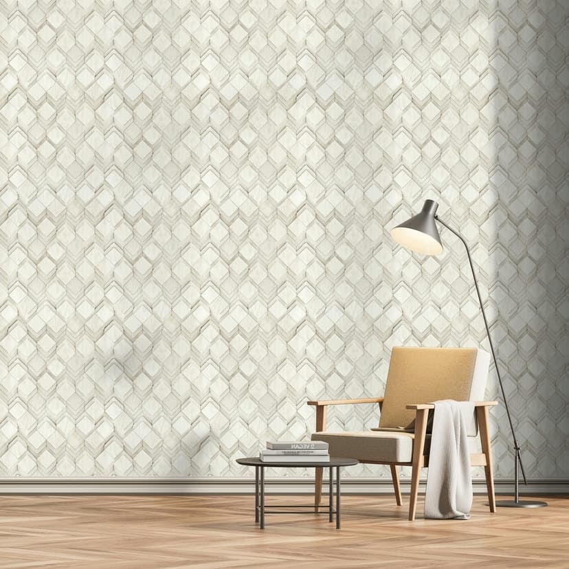 Carta da parati in tessuto non tessuto in bianco, grigio a rombi illusione 3D look moderno
