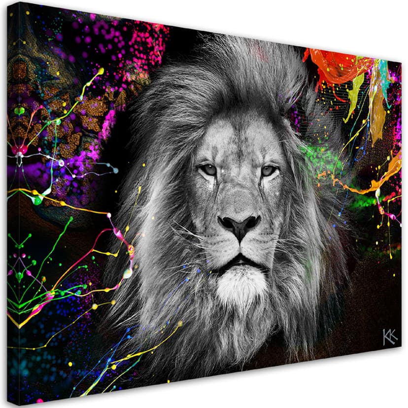 Stampe su tela, animale astratto leone colorato