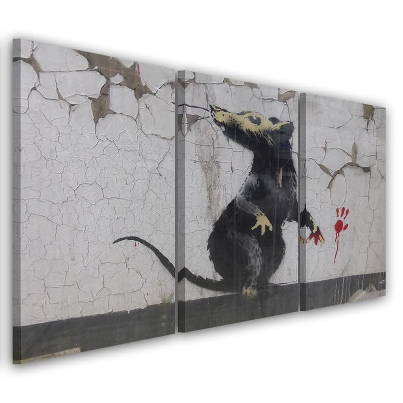 Stampa su tela 3 pezzi, Banksy Street Art Rat