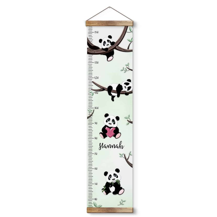 Bastone di misurazione personalizzato per bambini - orsetti panda - 30x120 cm