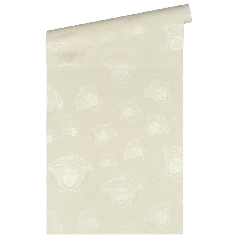 Versace carta da parati di lusso in tessuto non tessuto bianco e crema con disegno di teste di medusa