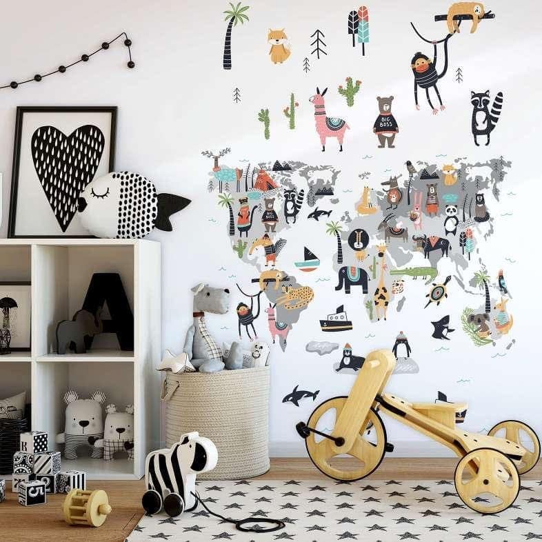 Carta da parati per bambini, carta da parati in tessuto non tessuto con illustrazione Kids Walls bianca, colorata