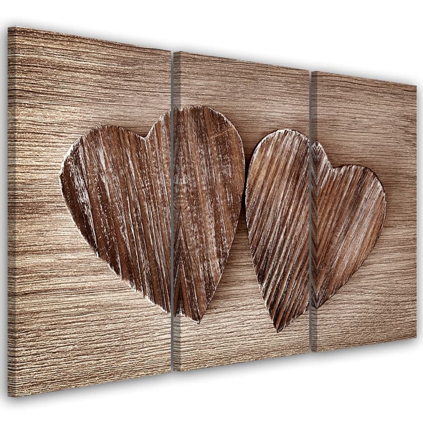 Stampa su tela 3 pezzi cuore legno marrone retrò shabby
