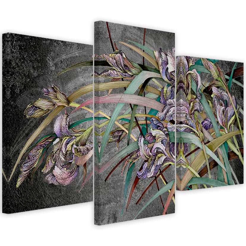 Stampa su tela in 3 pezzi, fiori di iris al vento