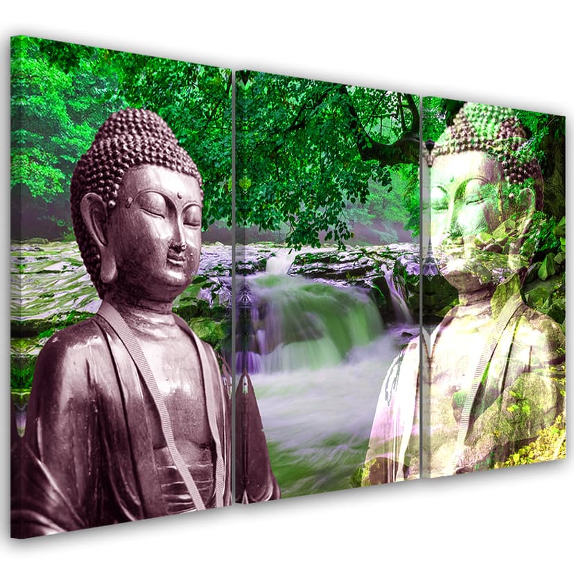 Stampa su tela 3 pezzi Buddha Waterfall Forest Green