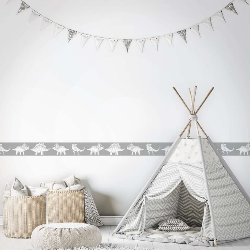 Carta da parati per bambini, carta da parati in tessuto non tessuto Kids Walls grigio, bianco