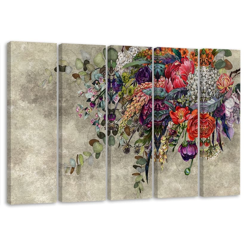 Stampa su tela 5 pezzi, mazzo di fiori
