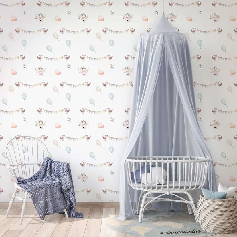 Carta da parati per bambini, carta da parati in tessuto non tessuto con illustrazione Kids Walls bianca, colorata