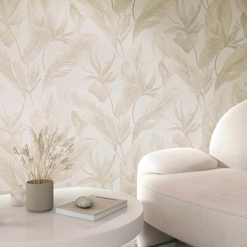 Carta da parati in tessuto non tessuto fiori, foglie, natura floreale in beige