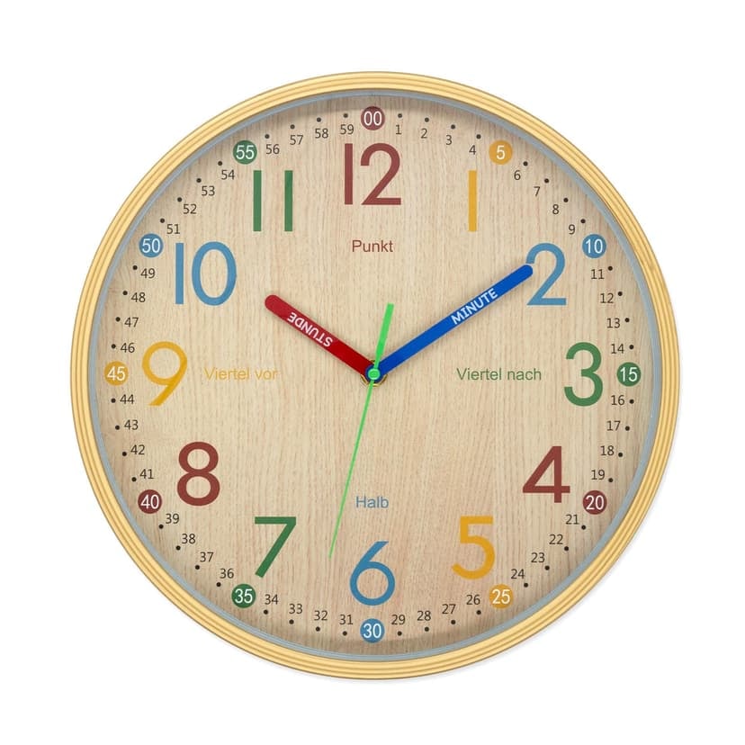 Orologio analogico per l'apprendimento orologio da parete per la camera dei bambini orologio silenzioso per bambini per ragazzo ragazza legno Ø30 cm