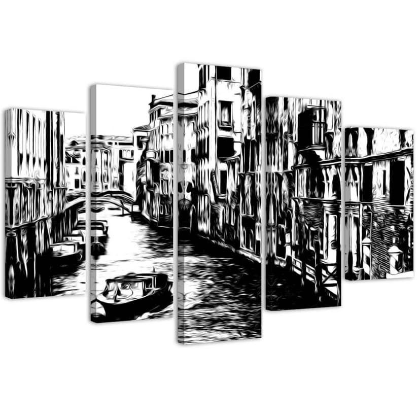 Stampa su tela 5 pezzi Venezia Italia in bianco e nero