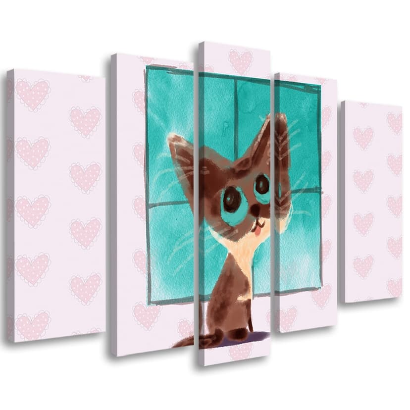 Stampa su tela 5 pezzi, gattino cartone animato