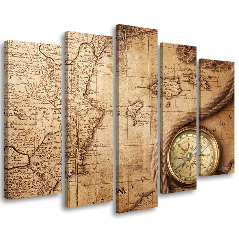 Stampa su tela 5 pezzi, mappa del mondo retrò vintage