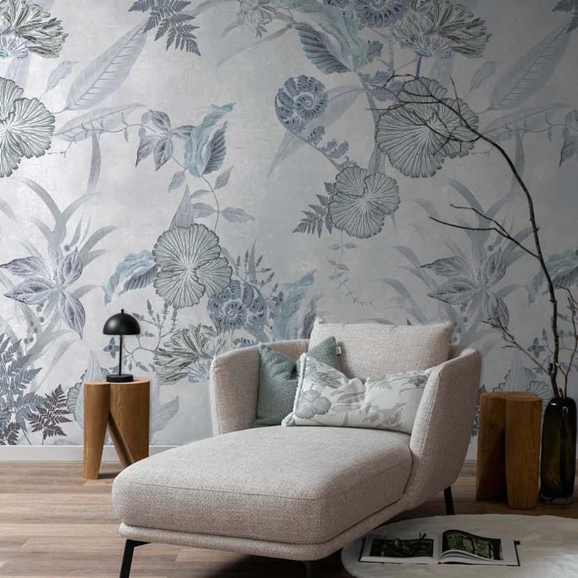 Fotomurale fiori, foglie natura floreale, moderno in grigio