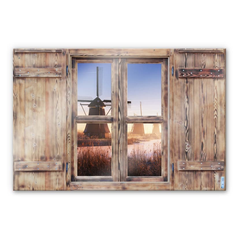 Glasbild 3D Holzfenster - Pablo Kinderdijk 4