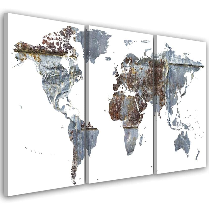 Stampa su tela 3 pezzi, mappa del mondo astratta