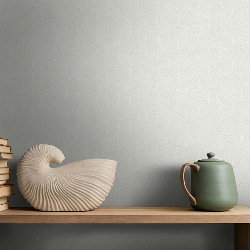 Carta da parati in tessuto non tessuto con motivo a spina di pesce, aspetto 3D grafico moderno in bianco
